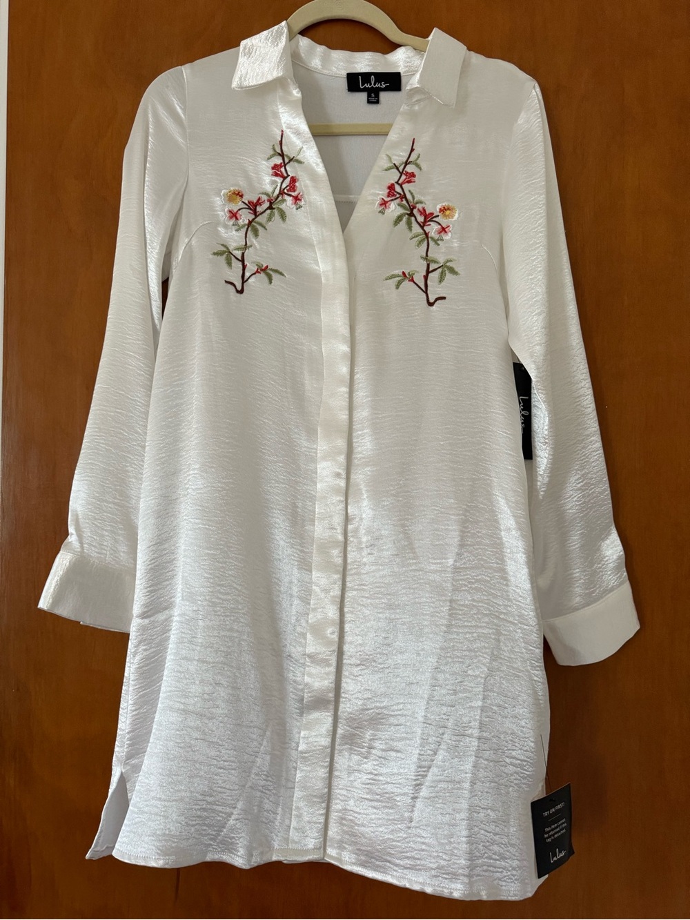 Lulus white satin shirt dress
